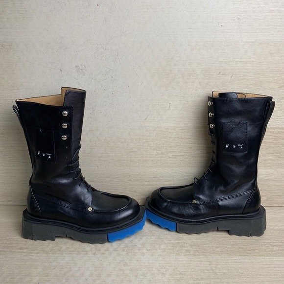 Off-White Black Leather Moc Toe Lace Up Mid Calf Platform Boots Women’s Size 38 - Picture 1 of 8